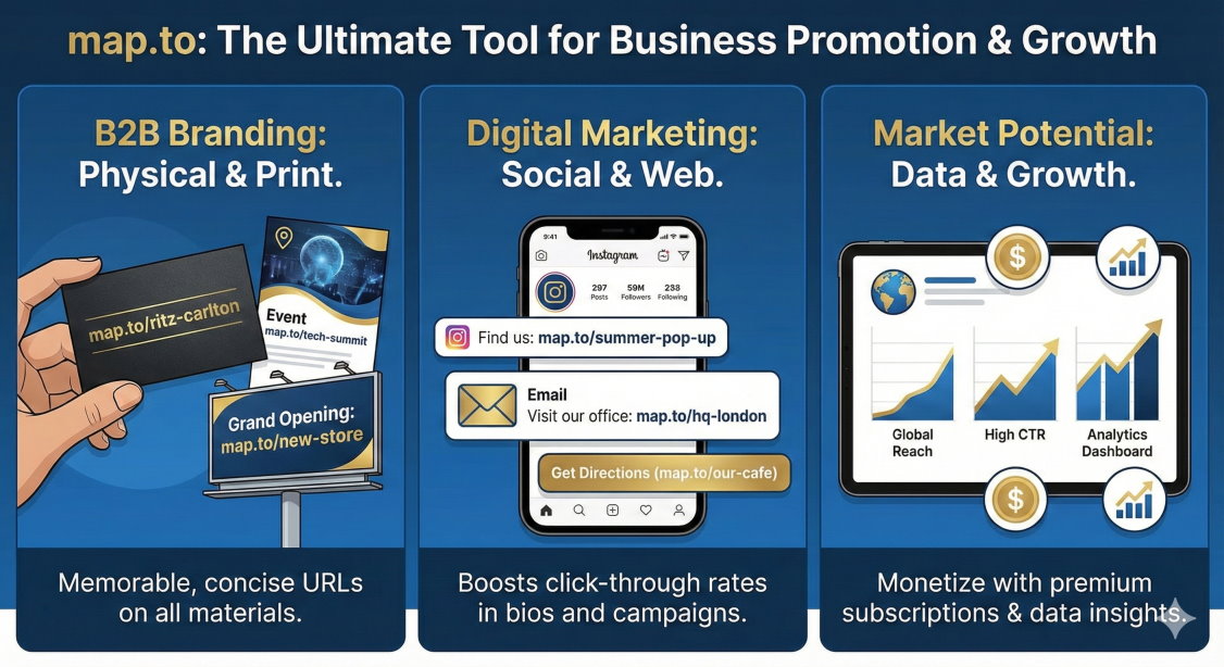 Illustration demonstrating B2B branding and market potential of map.to